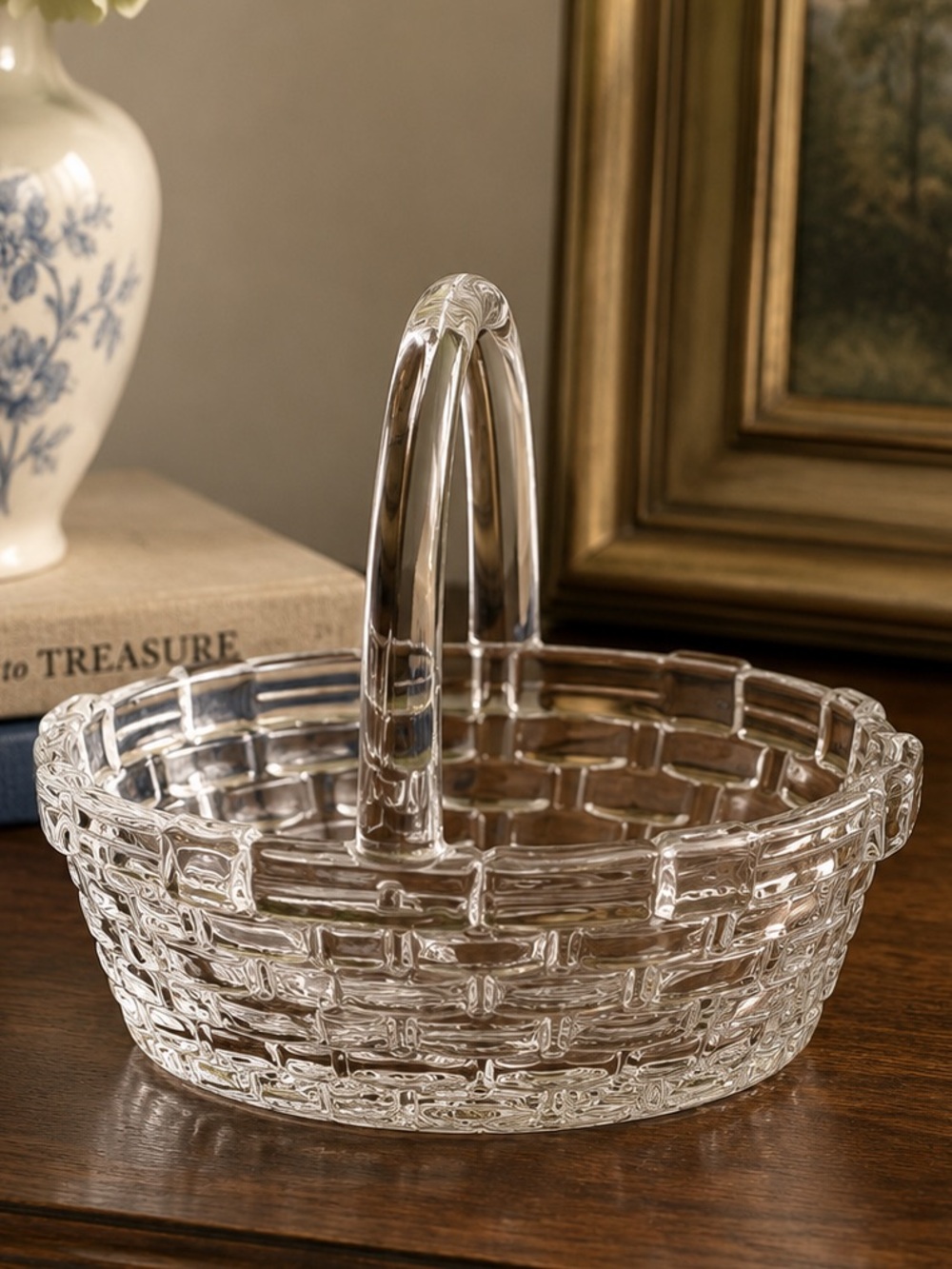 Longaberger Woven Glass Basket with Handle Giftware Collection Vintage